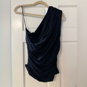 Abercrombie & Fitch Black Ruched One Shoulder Tank Top Blouse